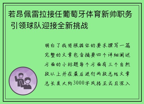 若昂佩雷拉接任葡萄牙体育新帅职务 引领球队迎接全新挑战